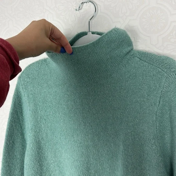 J Jill Crew Sweater Cotton Stretchy Mock Neck Turtleneck Teal Ocean Large Petite - Picture 2 of 7